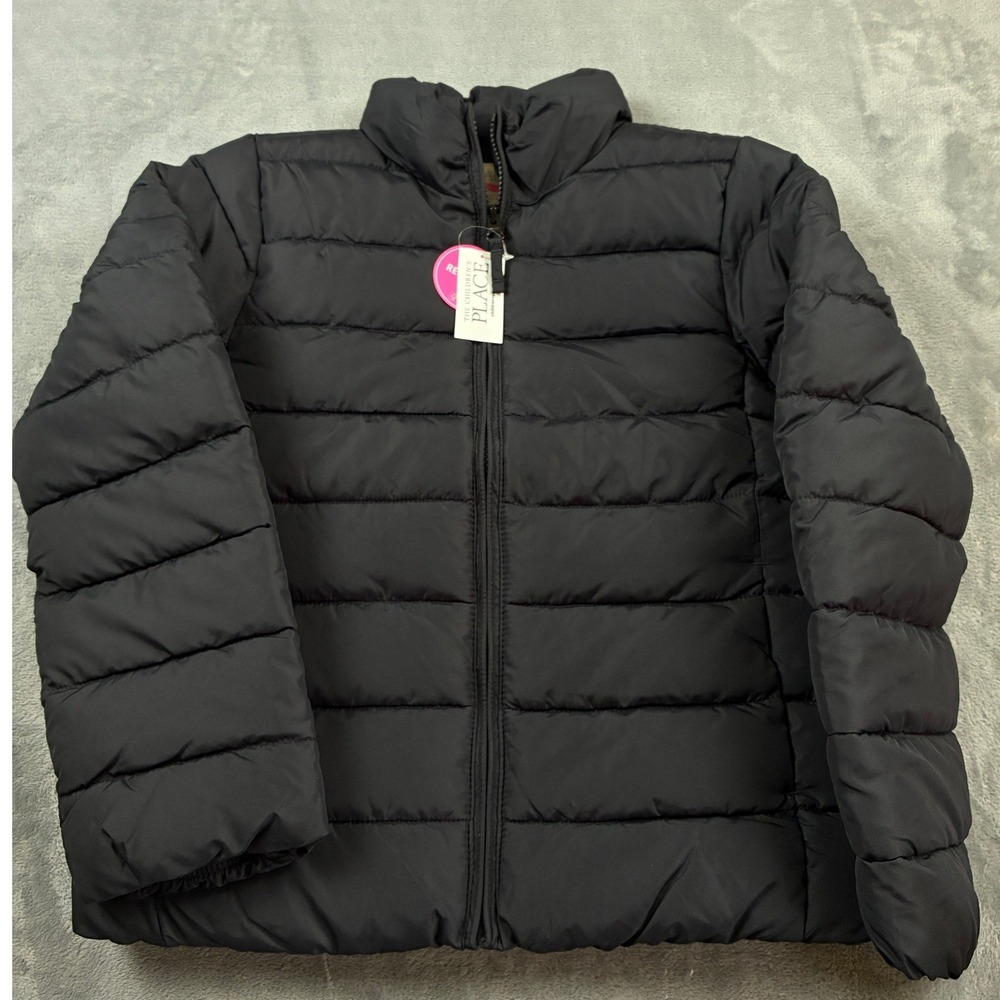 NWT The Childrens Place Kids Black Puffer Jacket Water Resistant Size L 10/12